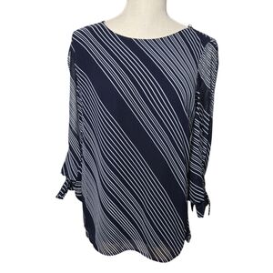 Pale Sky Women’s Blouse, Blue With White Stripes, Open Sleeves, Size Small